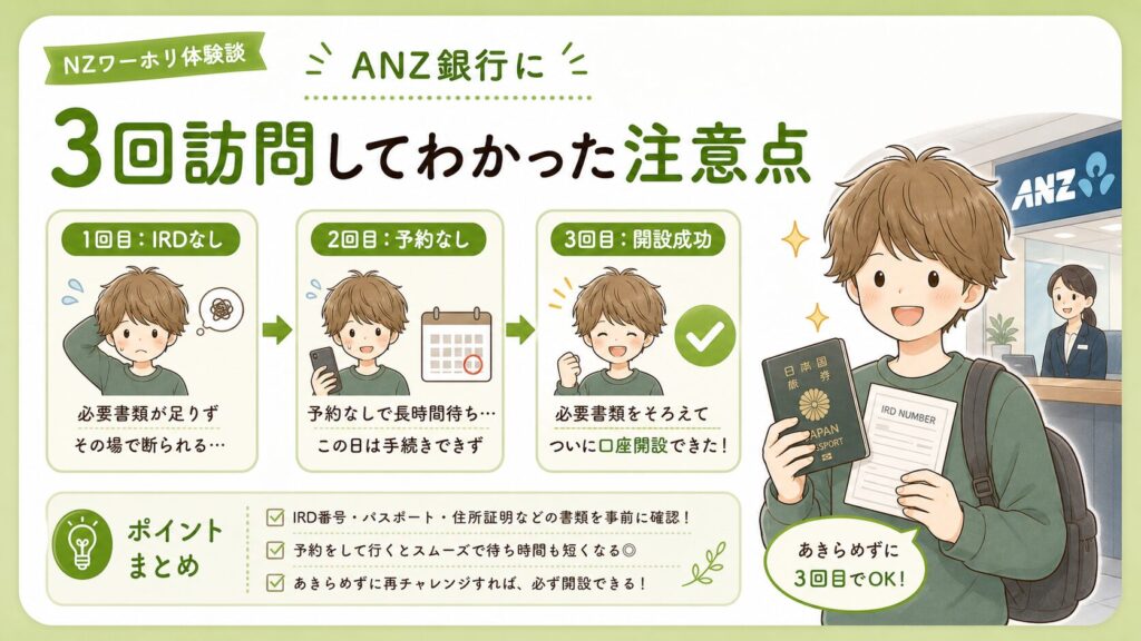 【体験談】ANZ銀行に3回訪問して口座を開設しました