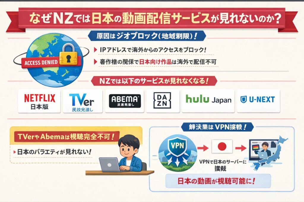 ニュージーランドで日本の動画が見れない理由