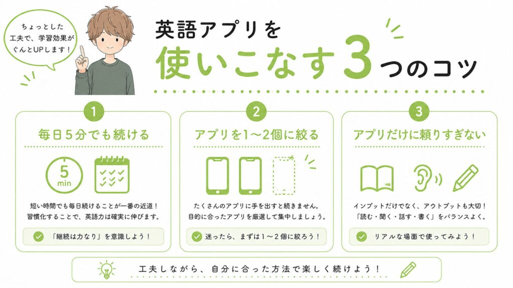 英語アプリを使いこなす3つのコツ