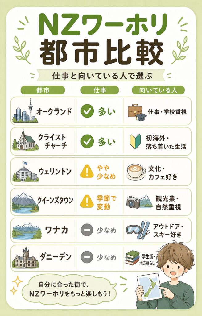 NZワーホリおすすめ都市の比較表