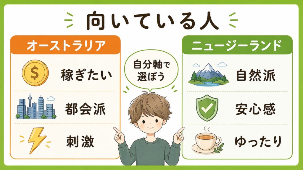ニュージーランドとオーストラリア、どちらが向いてる？